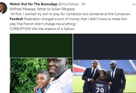 姆巴佩为何不给喀麦隆效力而选择法国队，他的父亲称和钱有关系