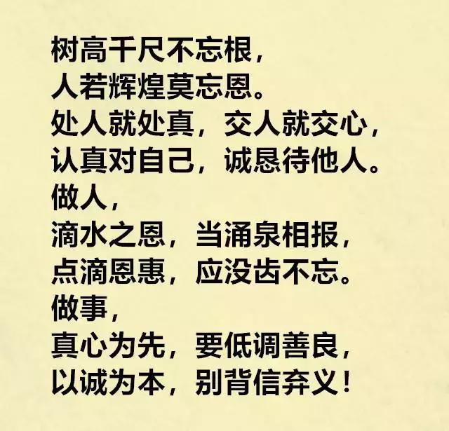 树高千尺不忘根，人若辉煌莫忘恩