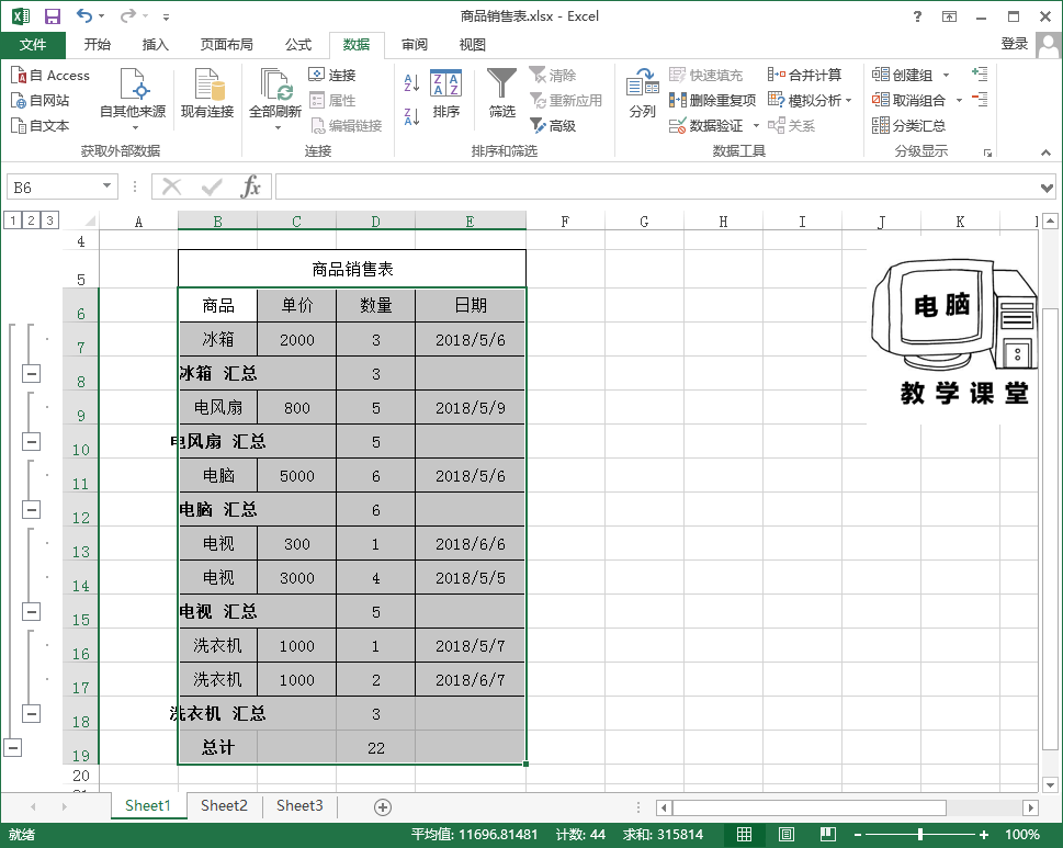 EXCEL数据分类汇总操作技巧！办公软件技巧系列教程 EXCEL篇 (5)