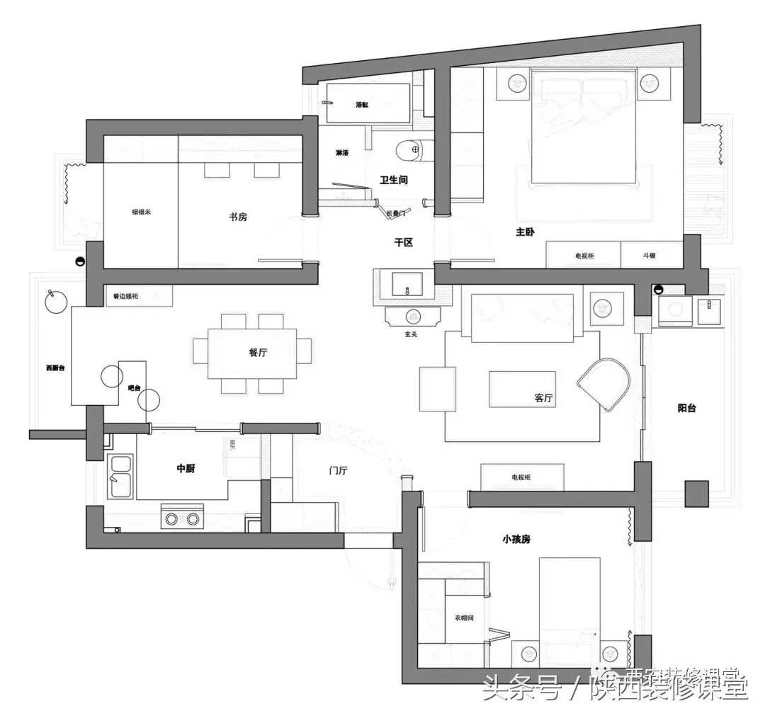 120㎡蓝白美式风，清爽简约装修实例分享