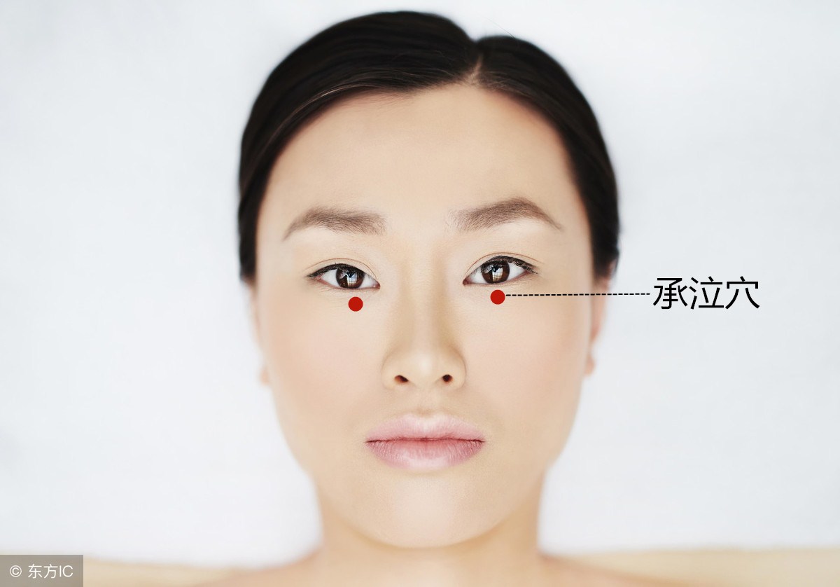 先轻轻闭上双眼,用中指按住上眼皮往上轻提5次,中指再将下眼窝(承泣穴