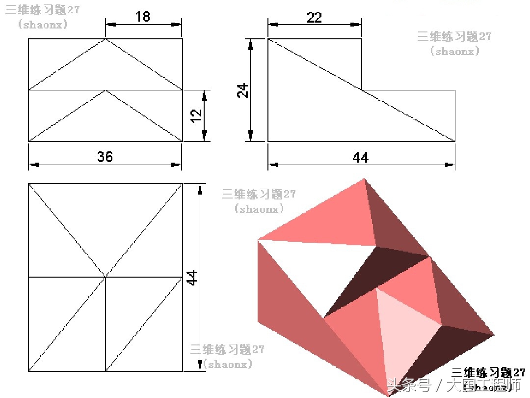 60道三维建模练习图，适合大多数CAD类软件