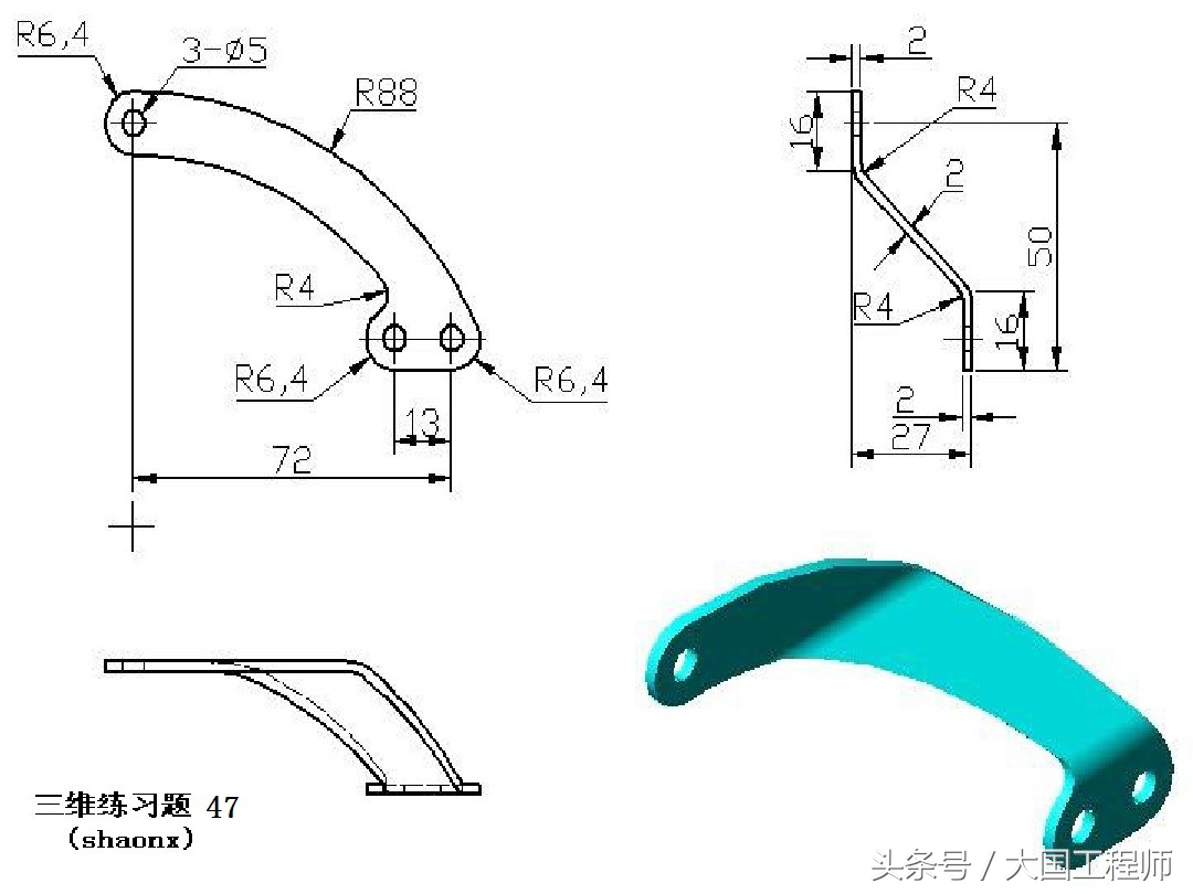 60道三维建模练习图，适合大多数CAD类软件