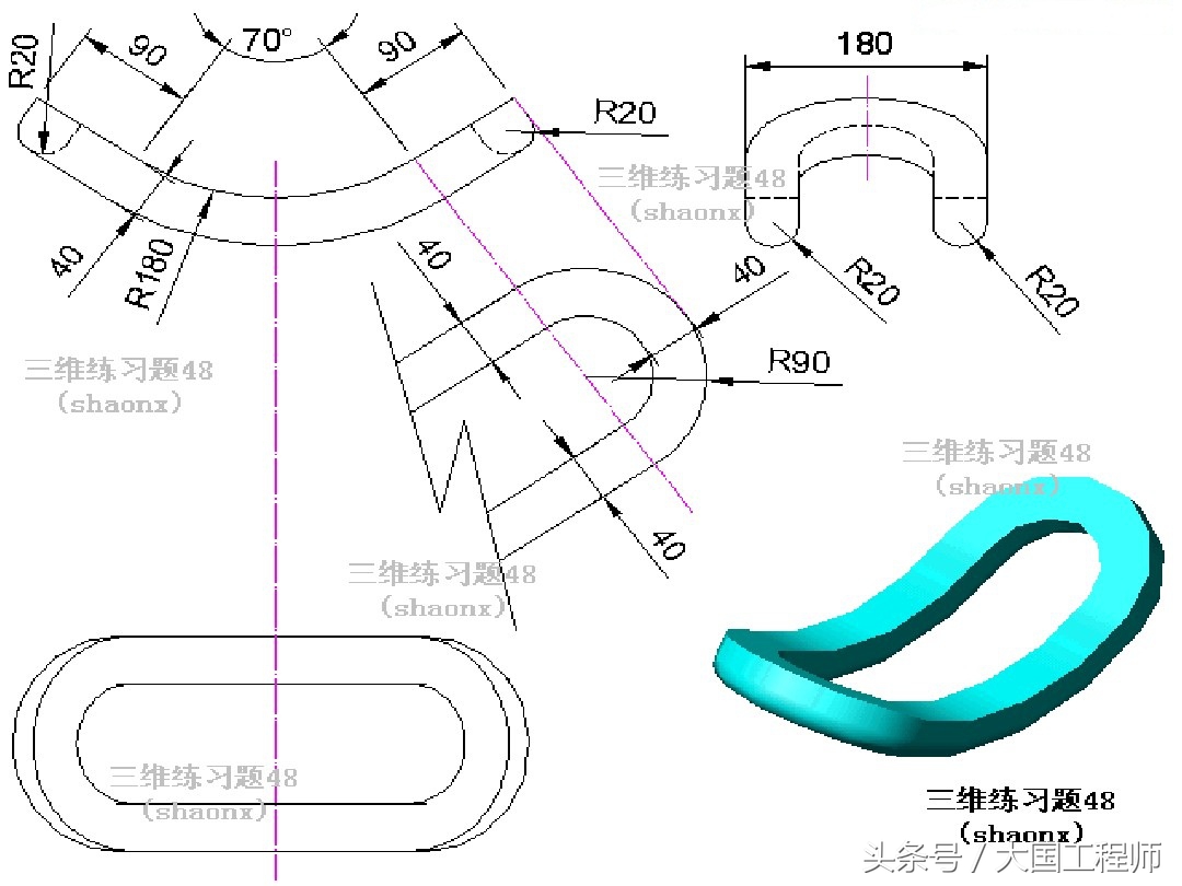 60道三维建模练习图，适合大多数CAD类软件