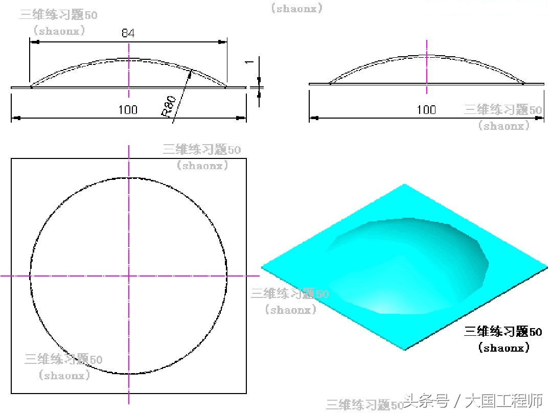 60道三维建模练习图，适合大多数CAD类软件