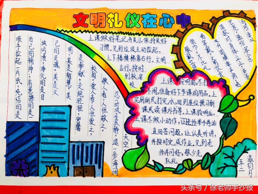 校园文化主题手抄报图片(文明校园从我做起获奖手抄报,确实做的漂亮)