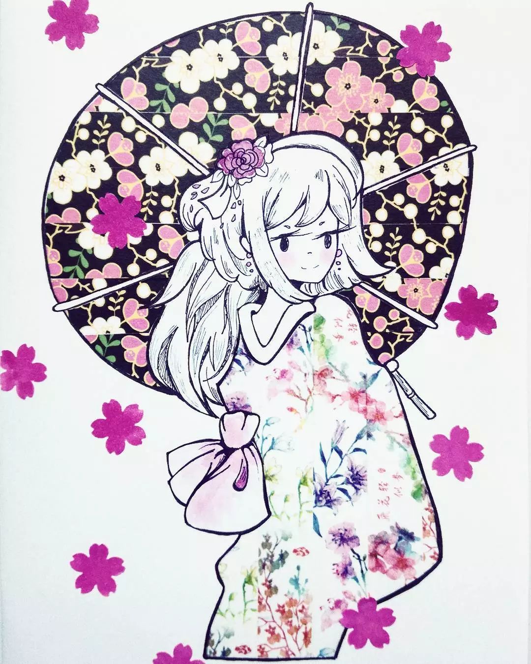 ▎作画方法:先用针管笔画出小人,再用纸胶带贴出人物衣服,服装