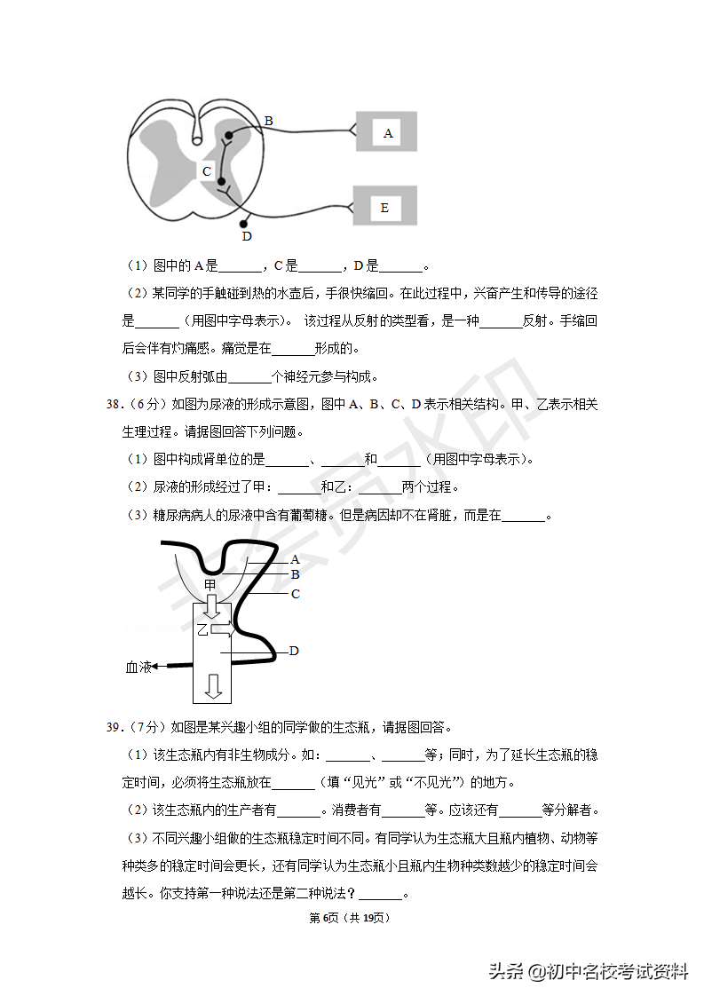 2020中考生物——2019年江苏省泰州中考生物试卷（含答案及解析）