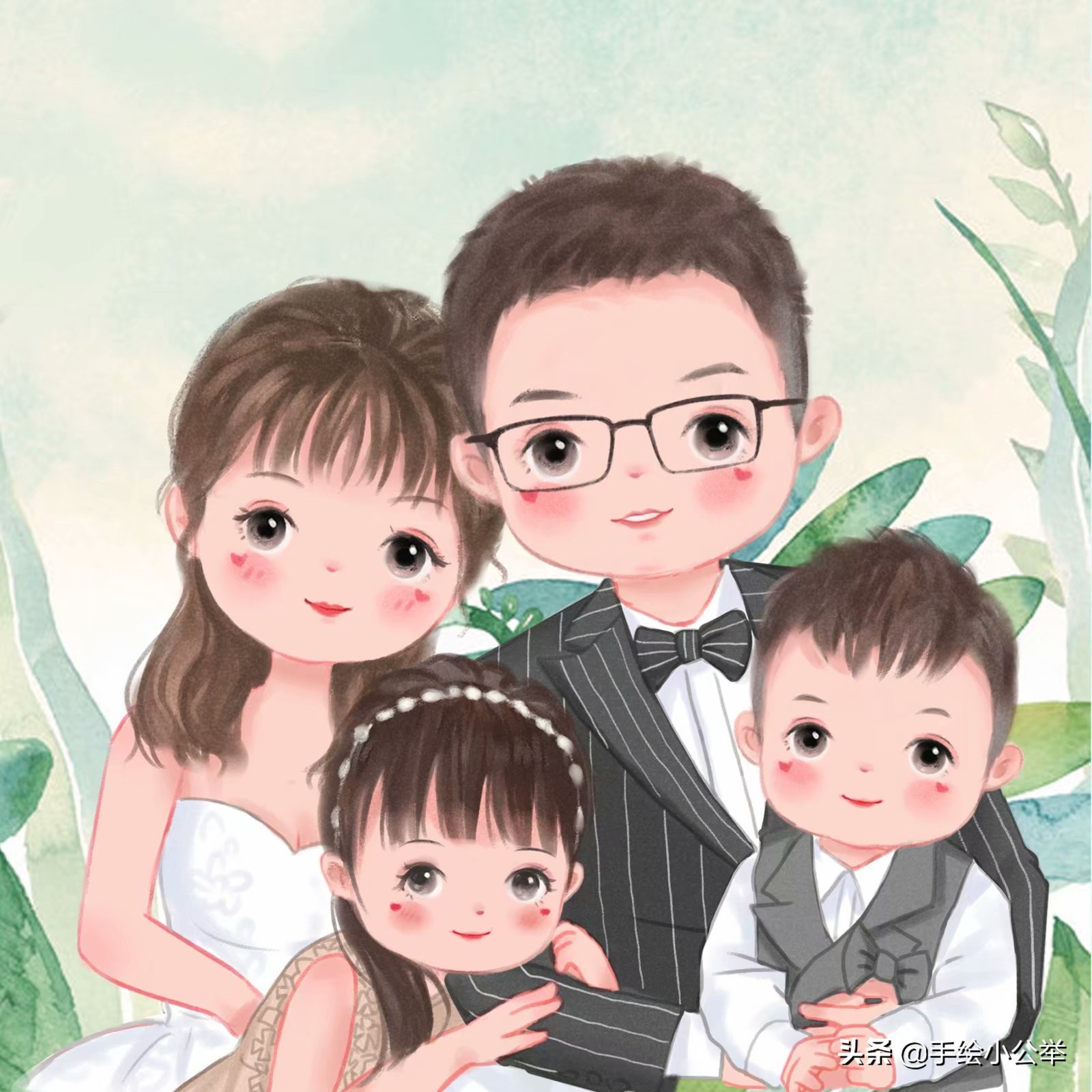 换个头像吧,一家四口五口萌娃卡通全家福头像,一家人一起很幸福