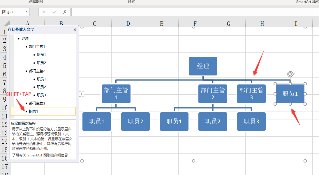 Excel中快速设置结构图，层次分步一键操作，变色显示超实用