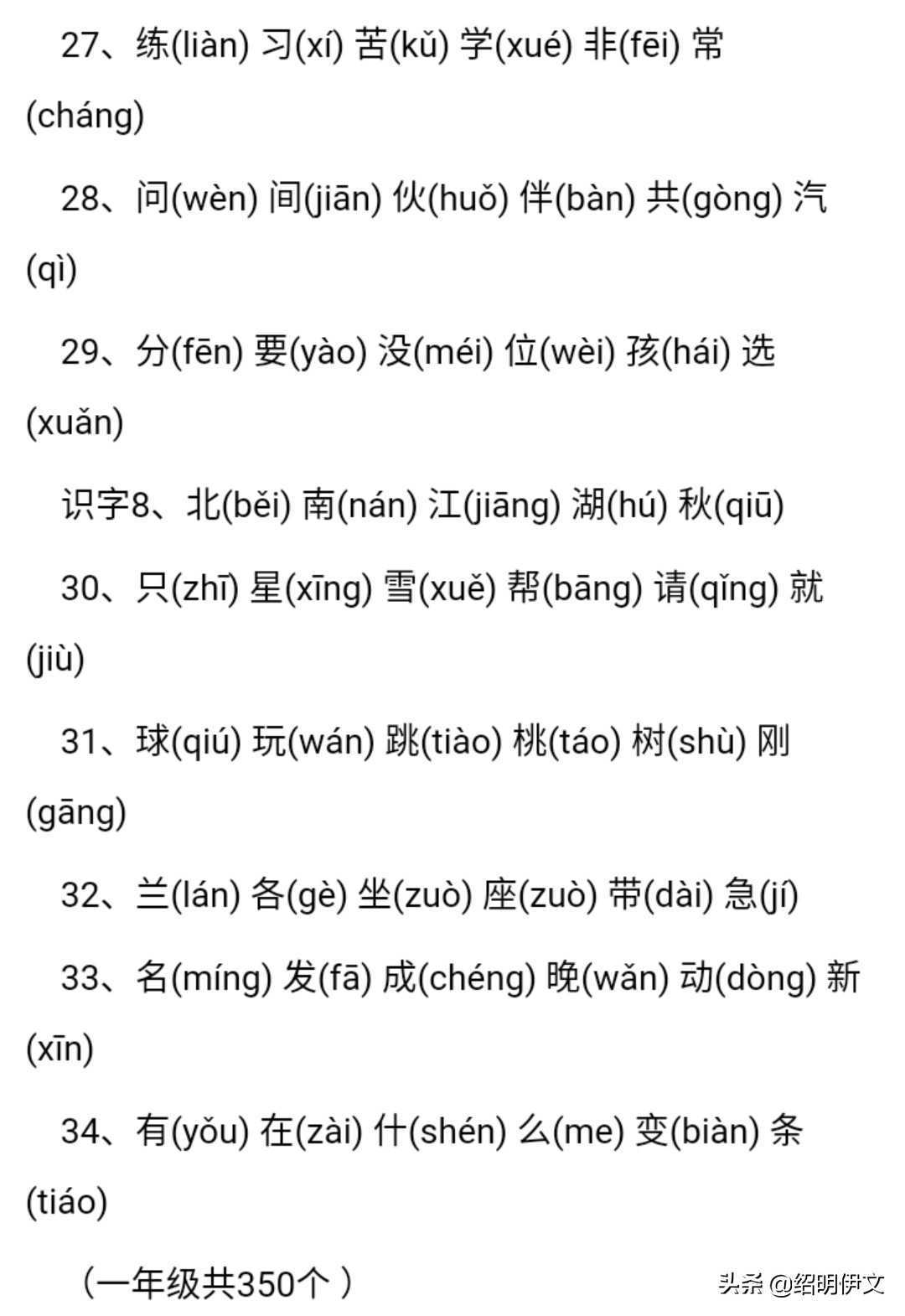 一年语文上下册生字带拼音汇总，让孩子读一读写一写，语文最优秀