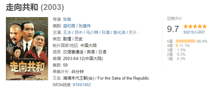 14部豆瓣9.5分以上国产电视剧，动画片就占了6部