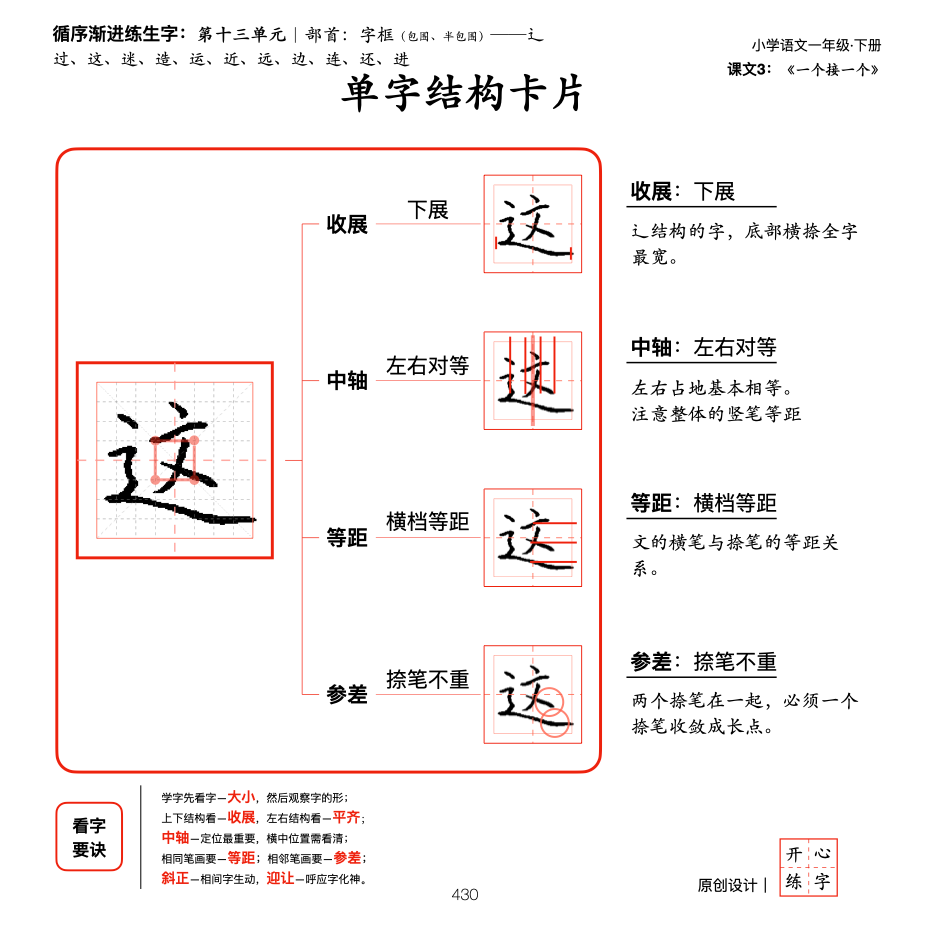 一年级暑假练字，第20篇，系统学习部首，字框（包围、半包围）