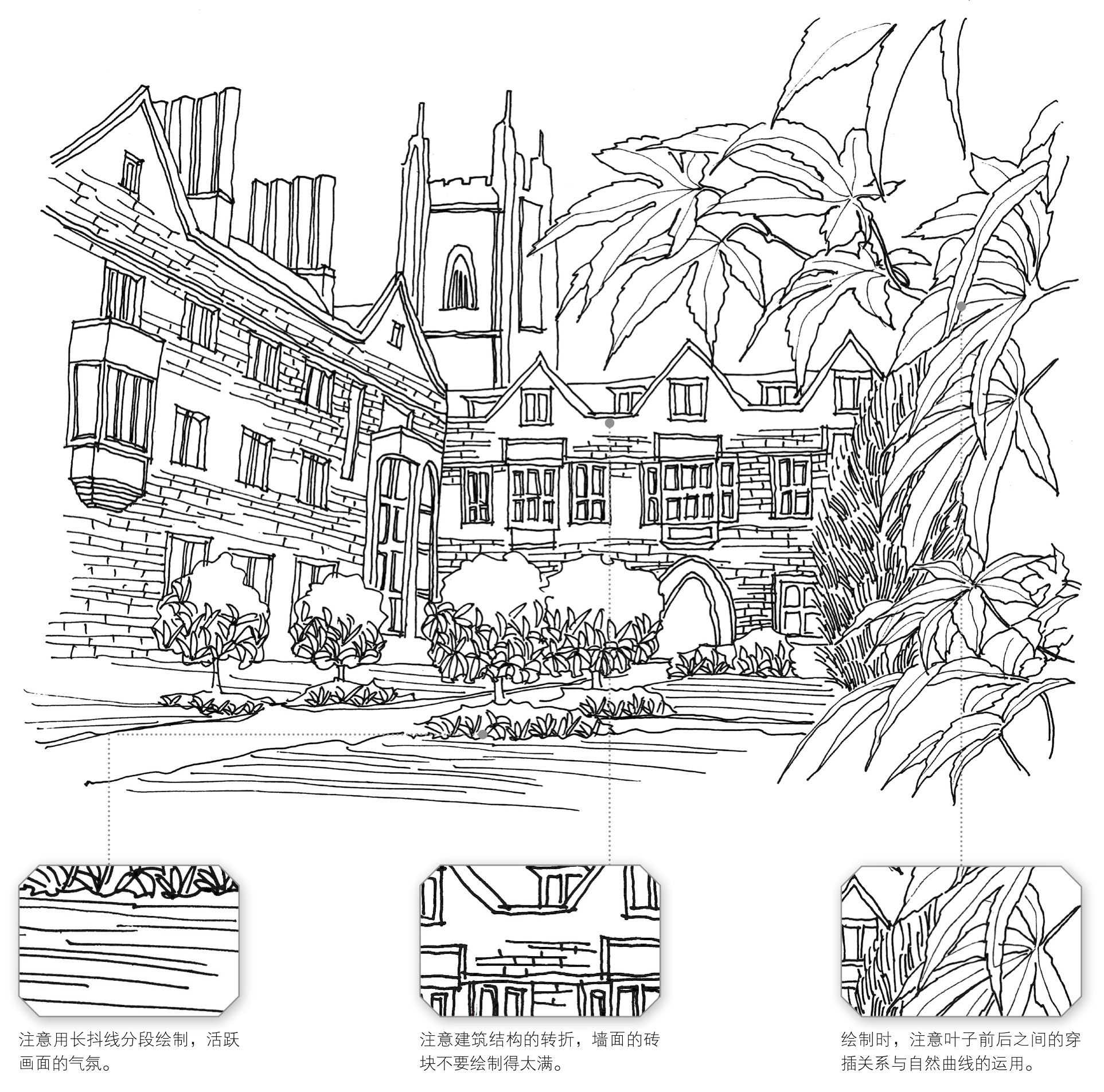 不会画校园风景速写？教你分步骤画多伦多校园建筑，画的太美了