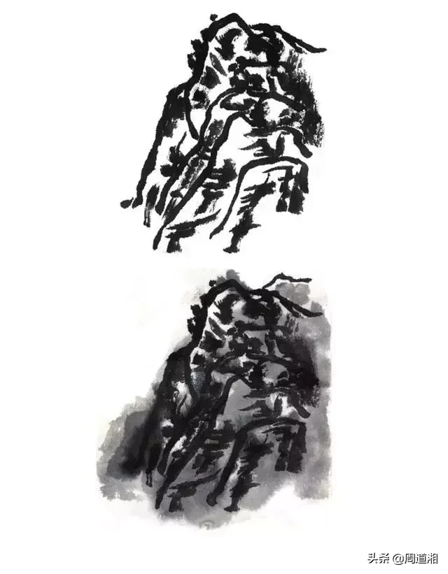 国画教程|山的表现方法、山石墨法及山坡路径、泉水瀑布的画法