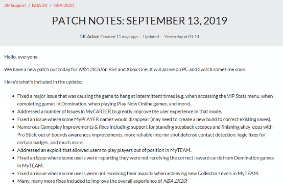 nba2k20手游过人动作包（《NBA 2K20》优化补丁已上线 BUG修复，动作更流畅）-趣拿体育