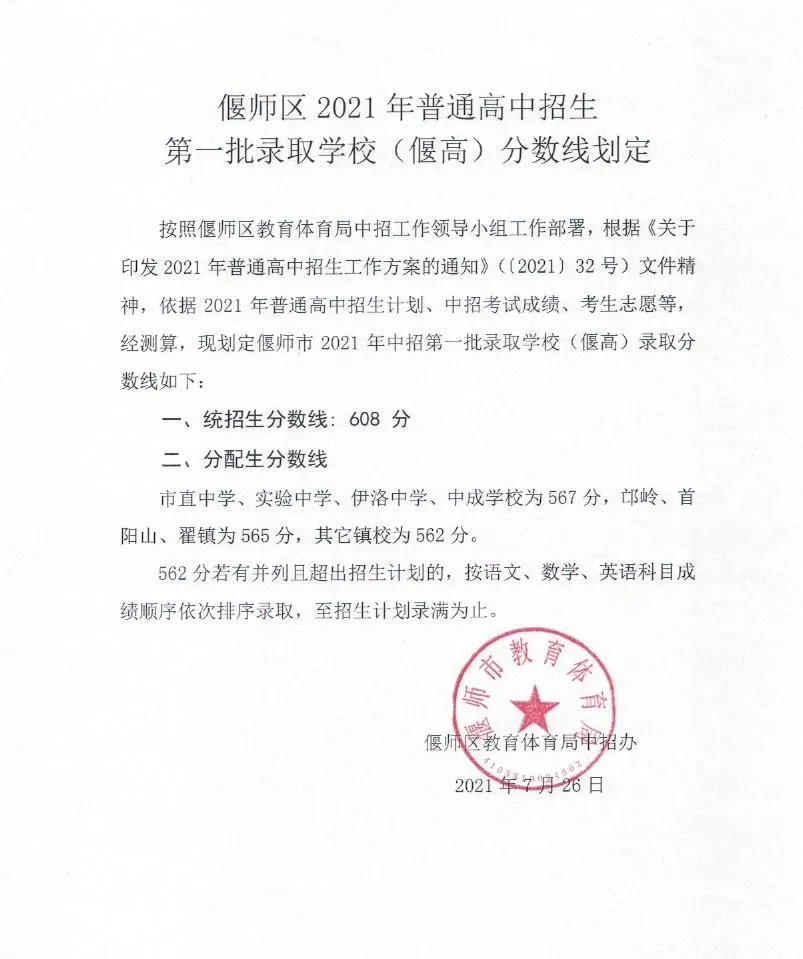 速看！偃高分数线出炉！（附新生报到须知）