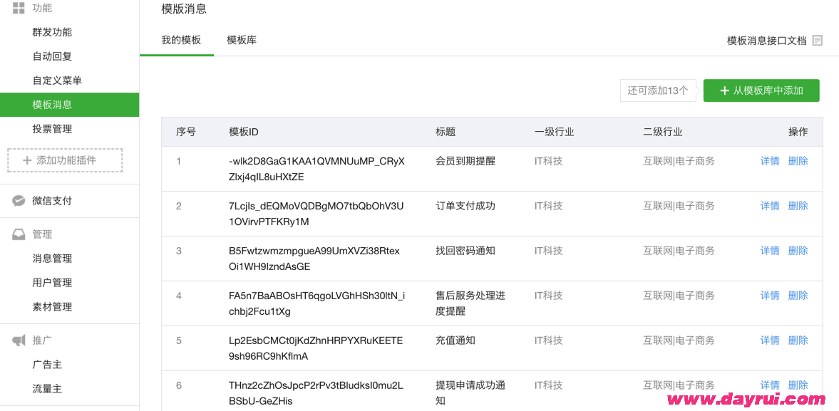 模板消息通知配置
