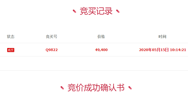 拍卖成功！山东省德州市车牌号为鲁NPU555传祺牌小型普通客车一辆