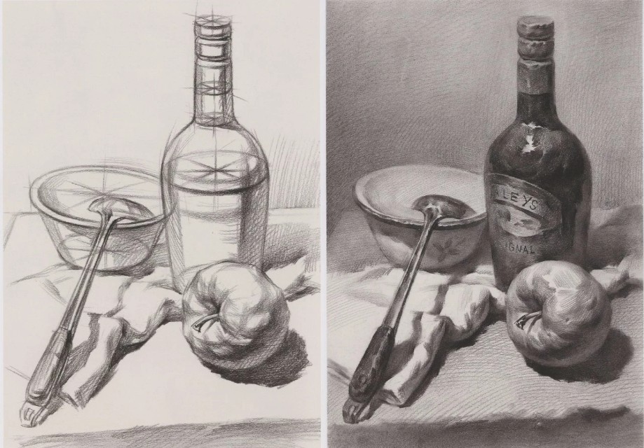 临摹精选丨联考风素描静物组合范画