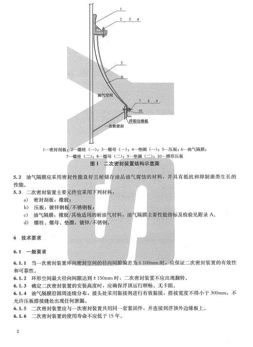 分享资料十五：石油储罐附件 第5部分：二次密封装置