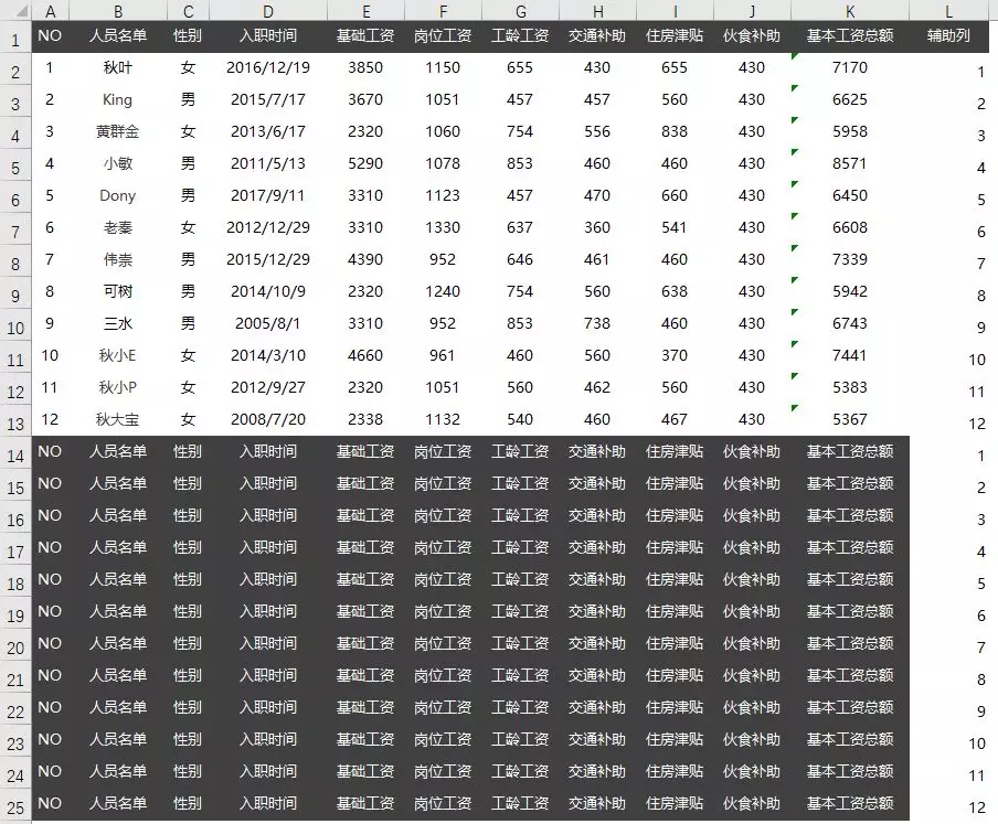 在常见的3种工资条场景中，教你4种批量打印工资条的方法