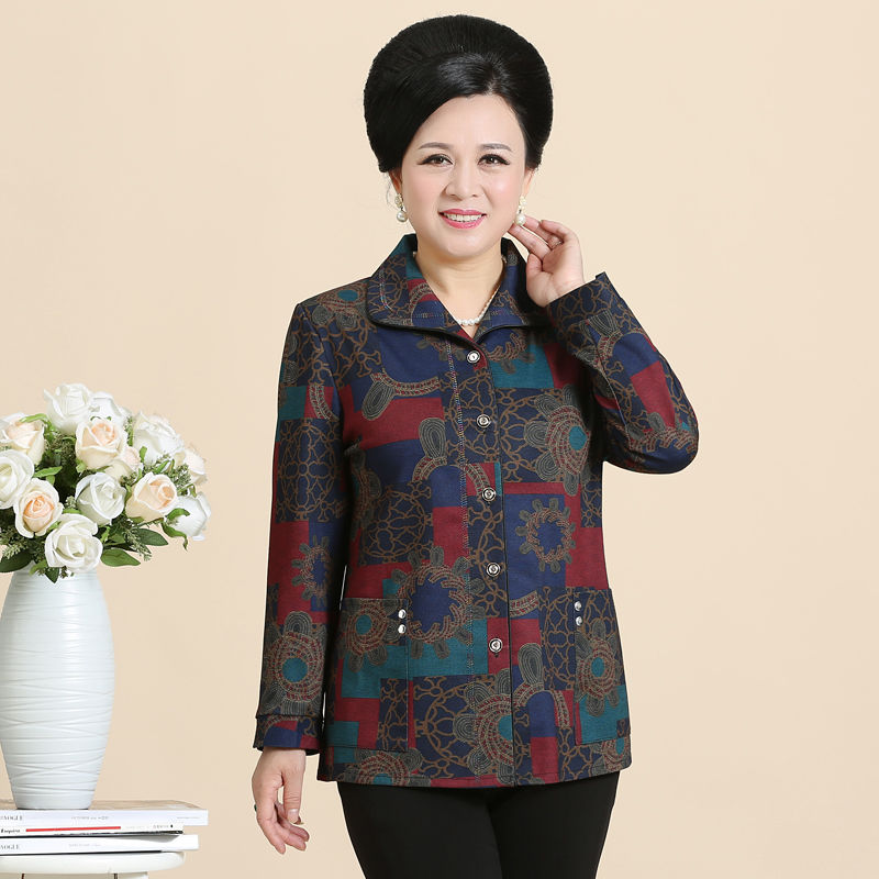 National Day new middle-aged women's mother autumn long-sleeved jacket, 60-70 year old grandmother women's shirt