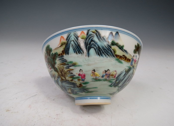 价格300万一只碗,200万在画片上,不多见的精品珐琅彩山水绘画