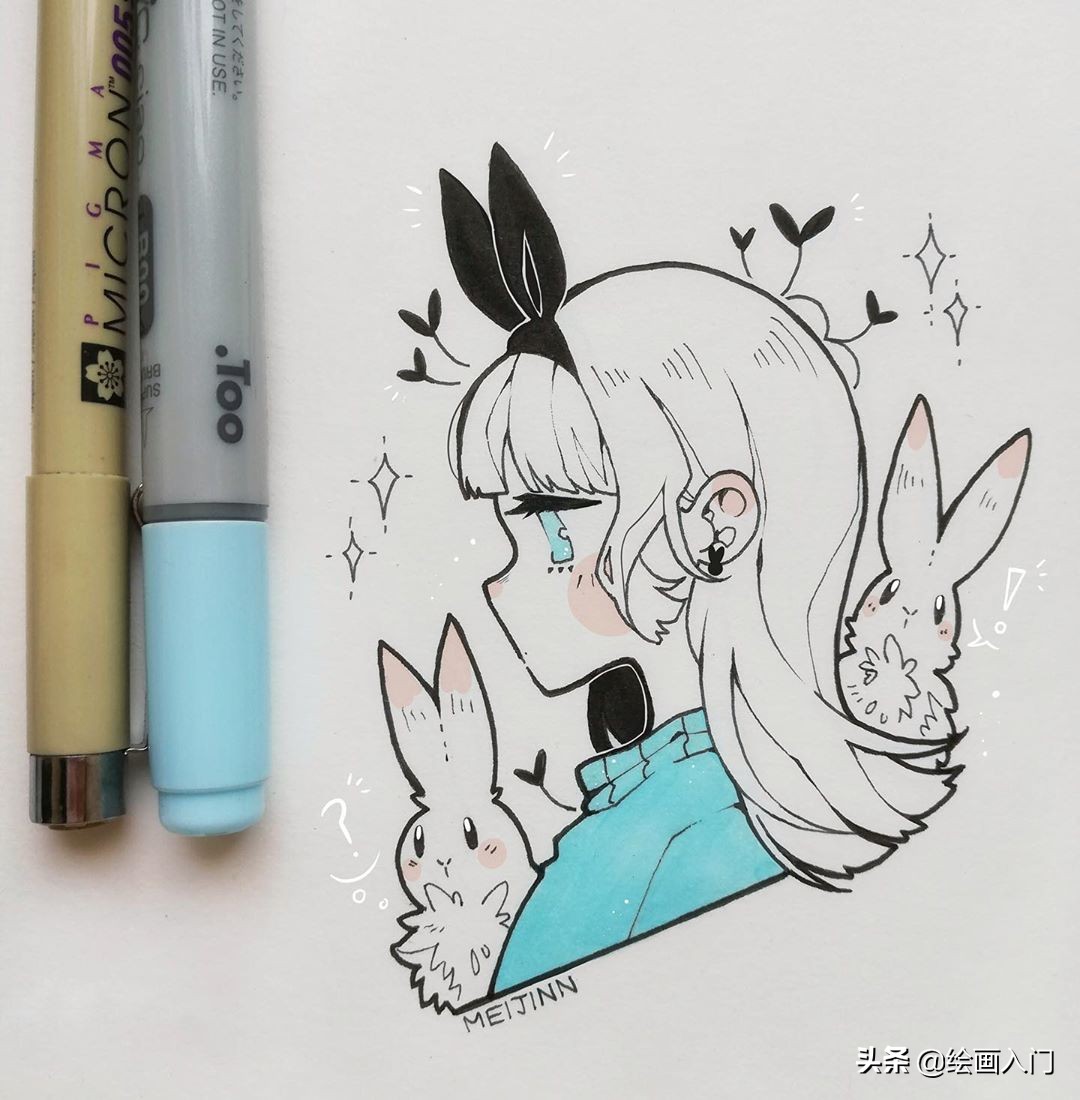 漫画角色创作手稿,针管笔马克笔手绘插画,个性鲜明简洁唯美