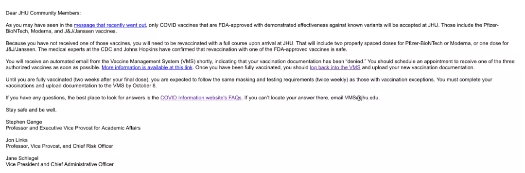 JHU不再认可中国疫苗，留学生被强制接种致死率高达25%的疫苗？
