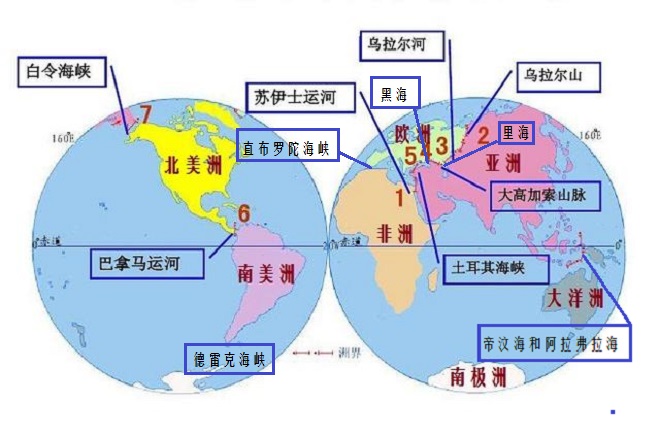 世界大洲分界线图简略图片