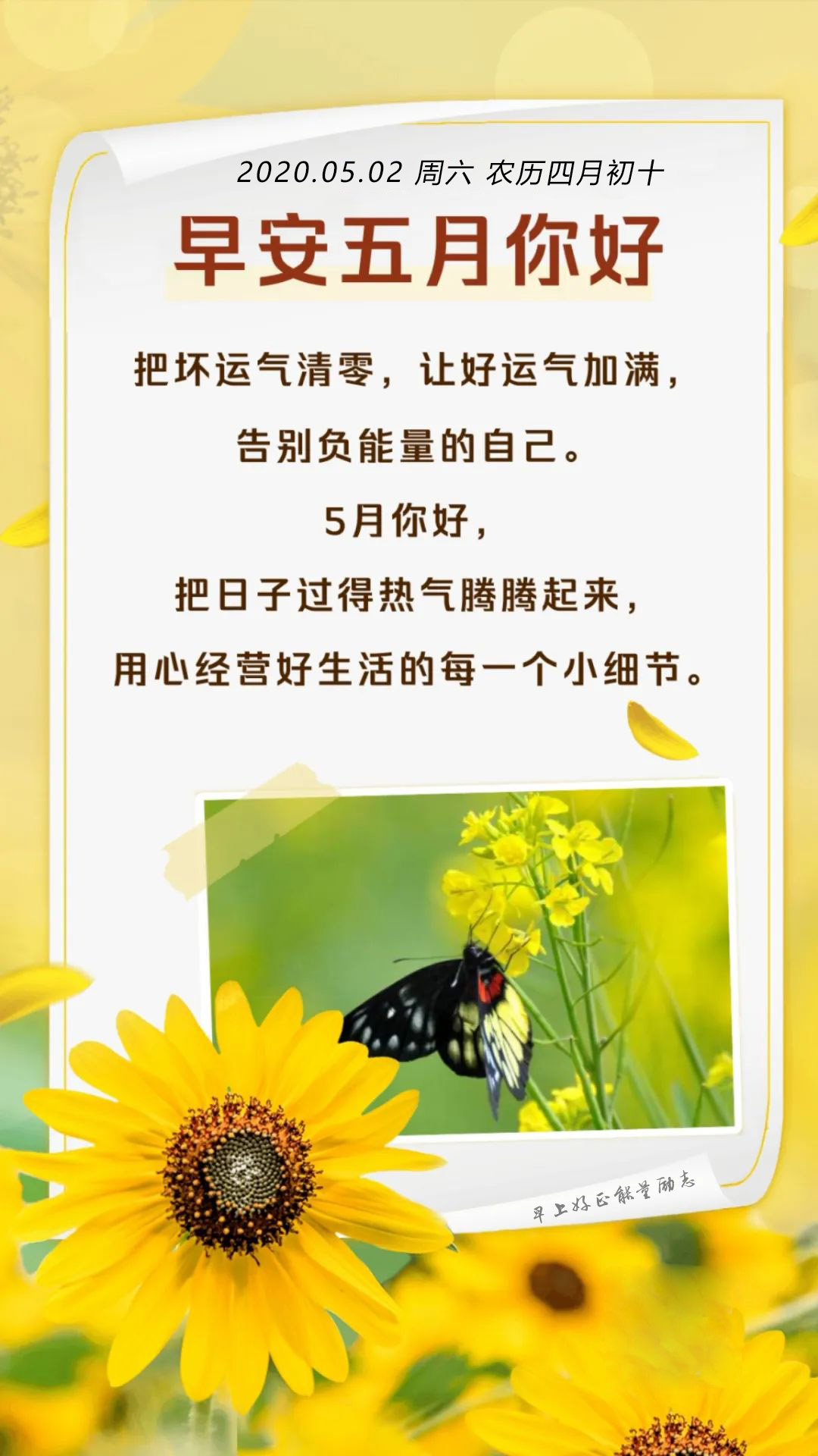 5月早安图片日签阳光正能量带字，5月励志激励早安语录说说