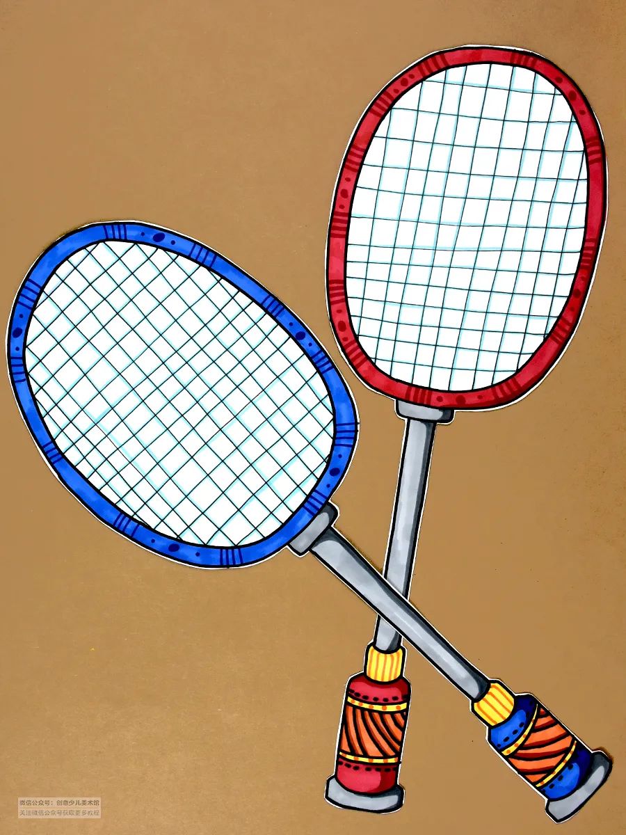 如何画打羽毛球(儿童画教程|创意写生美术课程《一副羽毛球拍》)