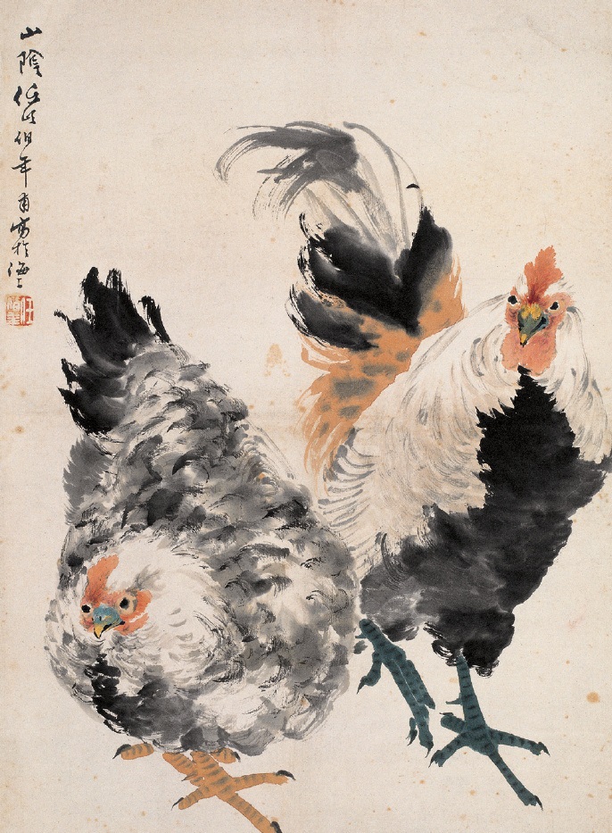鸡的画画图片(任伯年笔下的公鸡图，和刘继卣一样出色，笔法粗放又有趣味性)