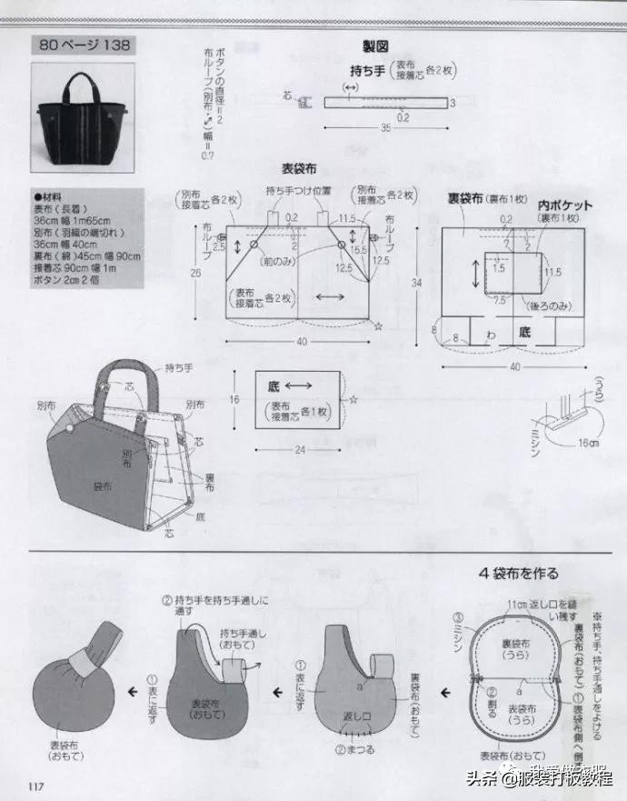 自制双肩包教程有尺寸（双肩包手提包裁剪纸样）