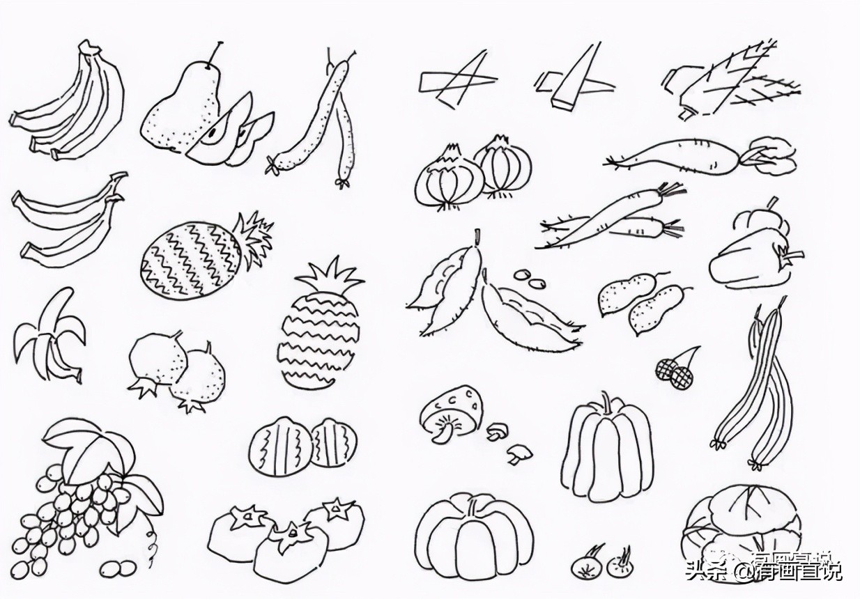 儿童画简笔画临摹素材52张:水果系列画法,收藏备用,在家学画画