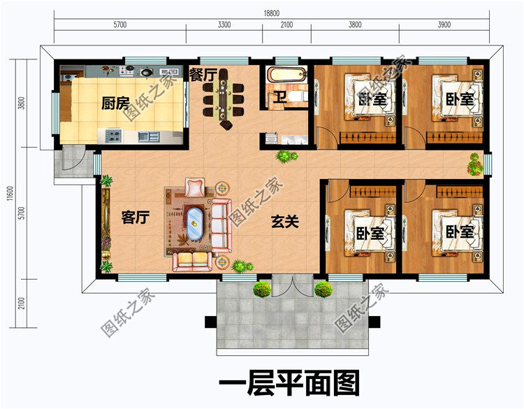 這四款農村四室兩廳平房設計平面圖,平房建好了真是舒服又氣派