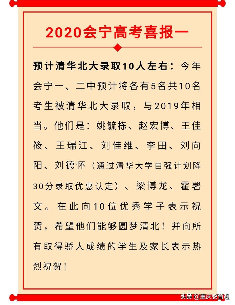甘肃会宁高考喜报：预计清华、北大10人左右，全县文理科前十