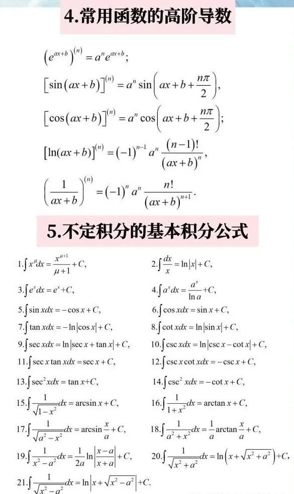 【干货】21考研数学：高等数学常用公式、定理汇总（含打印版）