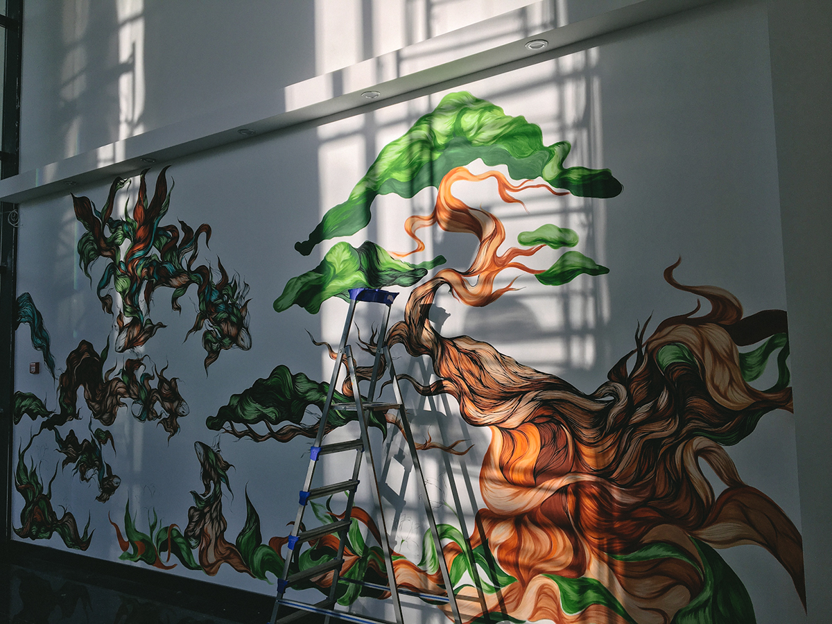 带有强烈个人风格的墙绘插画设计细腻有个性