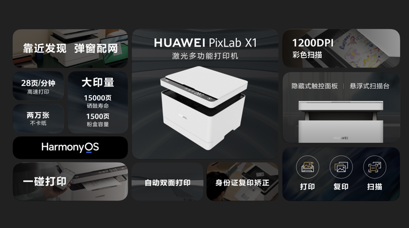 首款搭载HarmonyOS打印机华为 PixLab X1 正式发布 起售价1899元