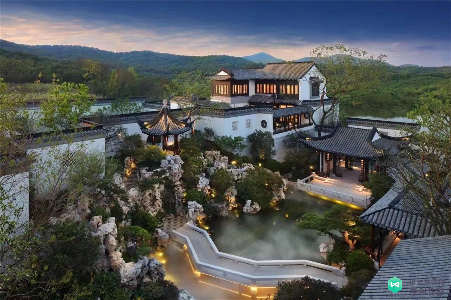 这套苏州园林风格的庭院,简直太美了!山水凉亭矮松,让人太羡慕