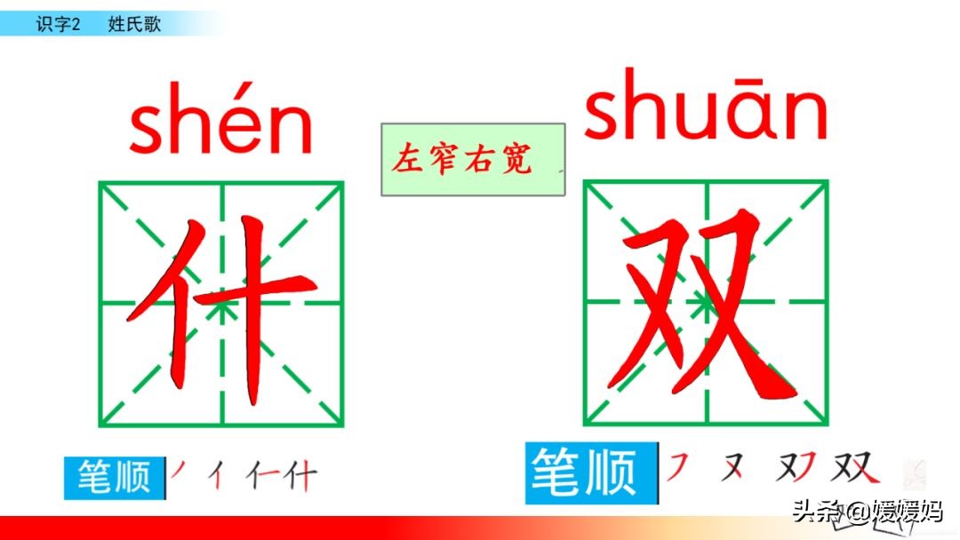 一年级下册语文识字2《姓氏歌》图文详解及同步练习