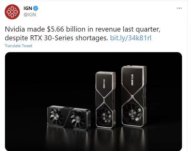 英伟达“喜报”，挖矿CPU带来1.55亿美元收入，显卡芯片同期两倍