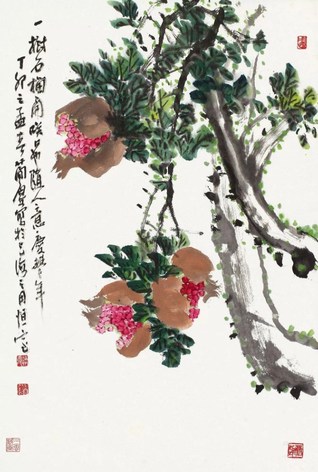 曹石榴画石榴:一树石榴开口笑,也随人意