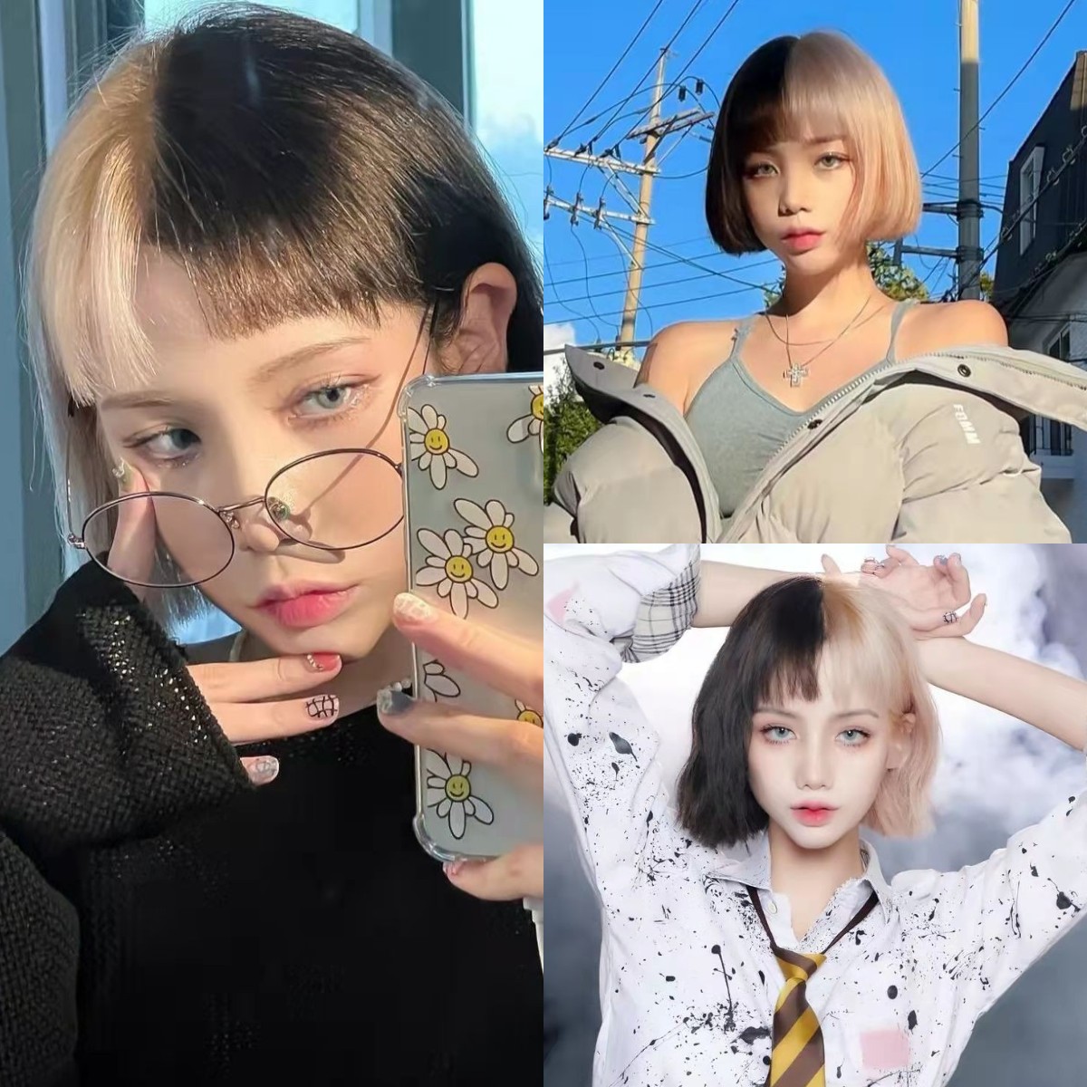 阴阳双色染就是把头发对半分开,左右各染出不同的发色,形成明显的对比