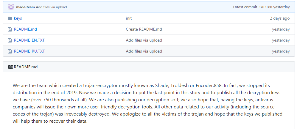 勒索软件Shade放出数十万密钥，是良心发现，还是已经赚够了?