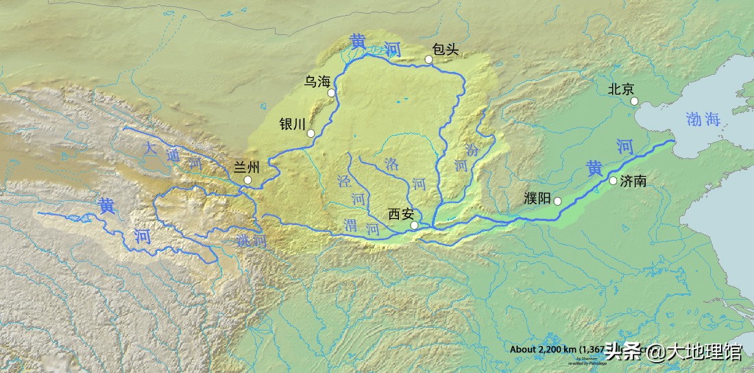 目前黄河的入海口位于渤海湾与莱州湾交汇处,是1976年人工改道后经