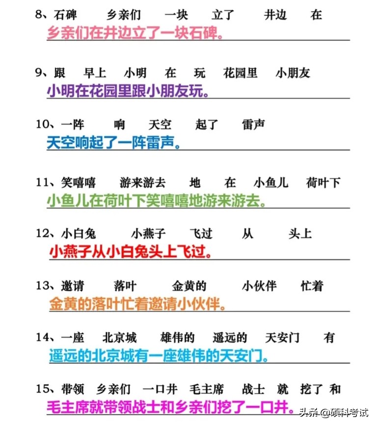 一年级语文下册：连词成句专项练习+期末复习汇总