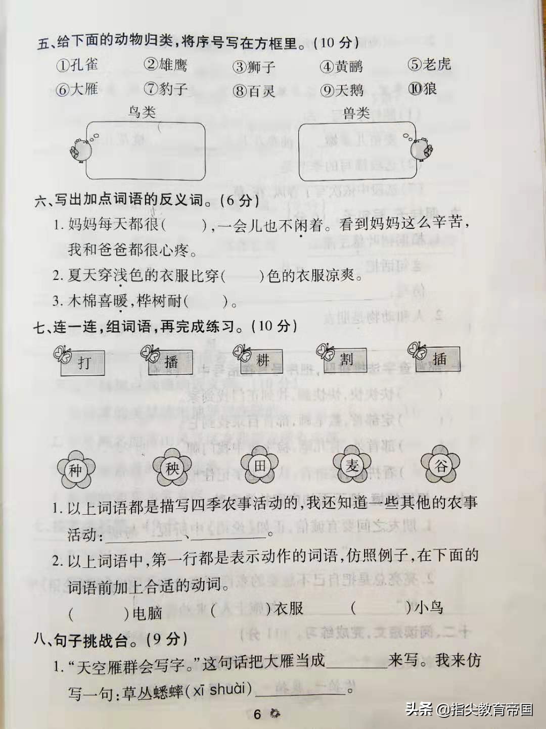 雀的部首是什么偏旁（二年级语文，一张考卷要教会孩子哪些知识，你以为做题只是做题？）